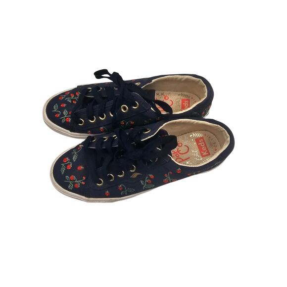 Keds x Rifle Paper Co. Crew Kick Sneakers Floral Blue Red Womens Sz 6 - Picture 2 of 6